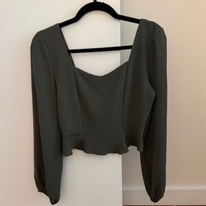 Altar'd State Olive Green Long Sleeve Peplum Top